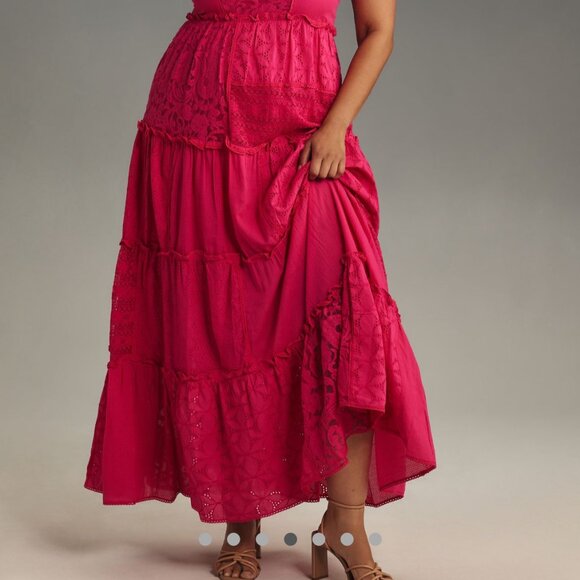 Anthropologie 1X Bhanuni by Jyoti Patchwork Lace Tiered Plus Tank Maxi Dress - Picture 8 of 10